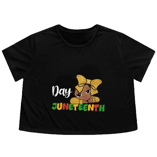 Juneteenth Day Celebration Afro Girl Flowy Cropped Tees