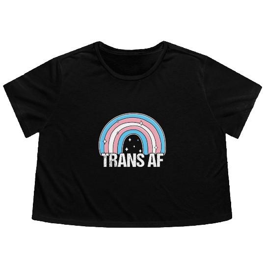 Trans AF Transsexual Transgender Pride Flag Rainbo Flowy Cropped Tees