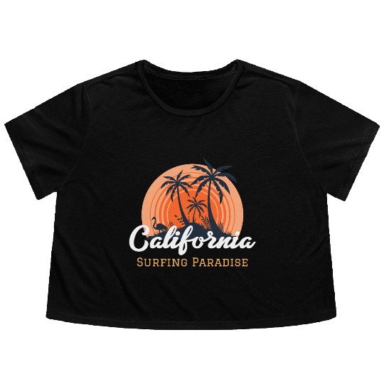 California surfing paradise Flowy Cropped Tees
