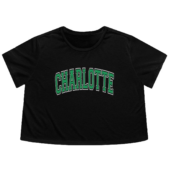 Charlotte Varsity Style Green Text Flowy Cropped Tees