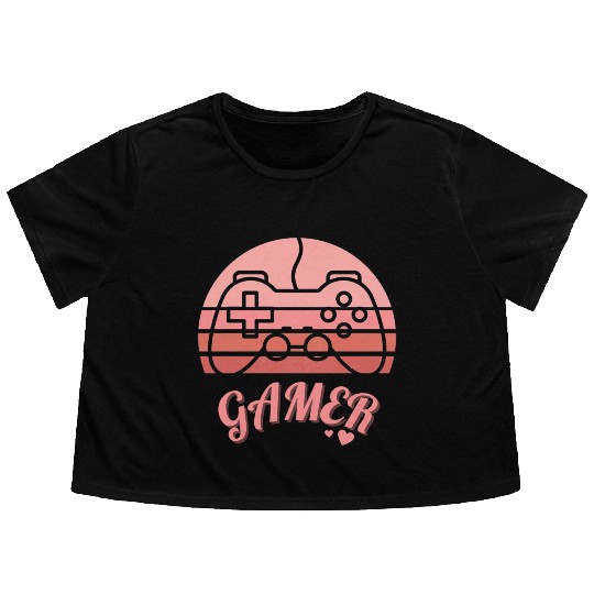 Pink Retro Gamer Valentine Day Flowy Cropped Tees