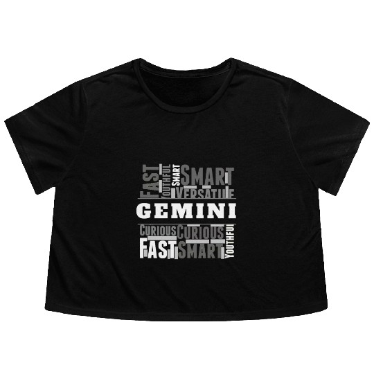 Gemini Zodiac Star Sign Word Cloud Square Monochro Flowy Cropped Tees