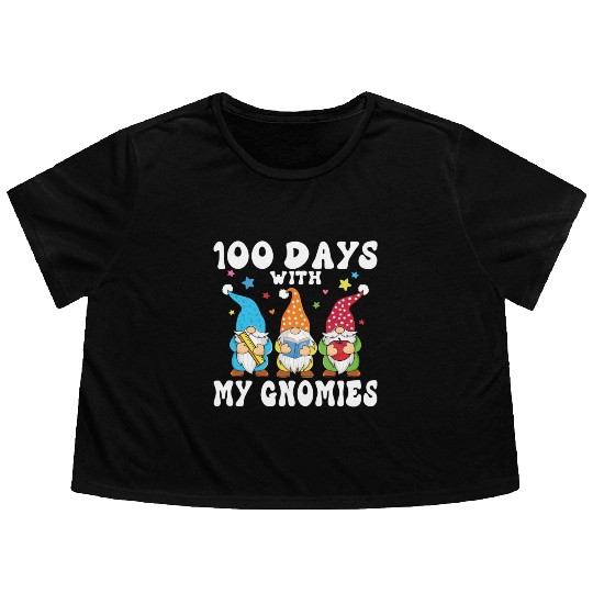 100 Days With My Gnomies School Gift For Teacher Flowy Cropped Tees