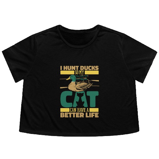Duck Hunting Cat Flowy Cropped Tees