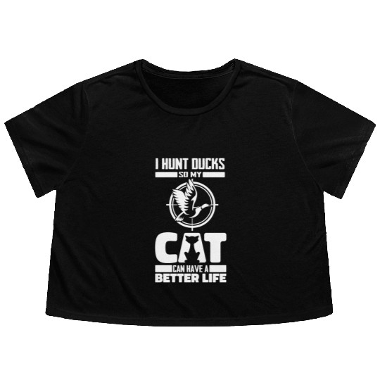 Duck Hunting Cat Flowy Cropped Tees
