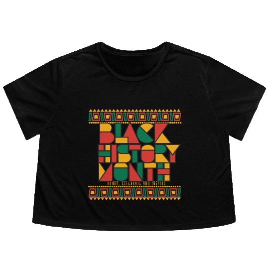 Black Geometric History Month Flowy Cropped Tees