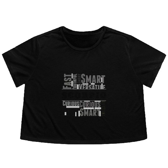 Scorpio Zodiac Star Sign Word Cloud Square Monochr Flowy Cropped Tees