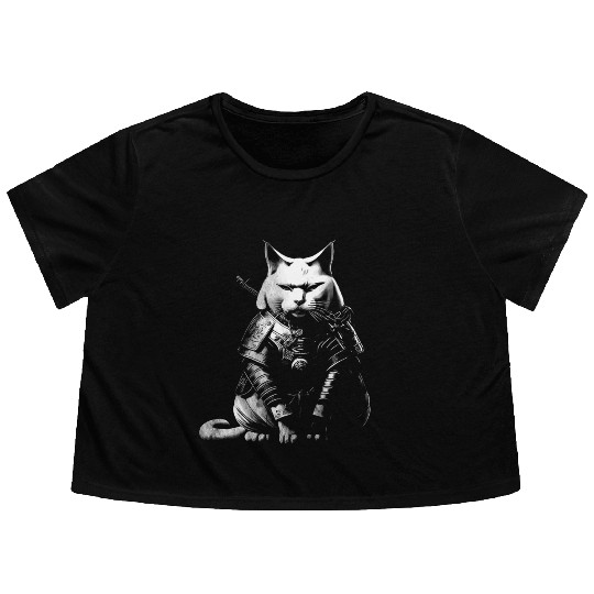 cool samurai cat Flowy Cropped Tees