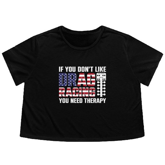 Drag Racing Race Car Flag Vintage Flowy Cropped Tees