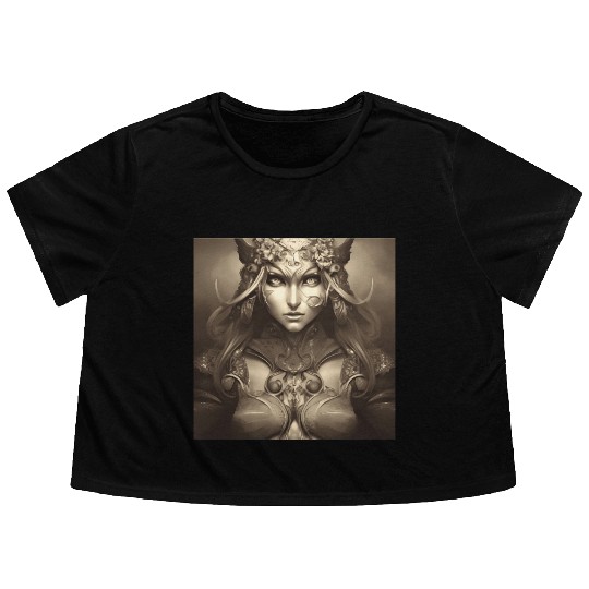 Warrior princess wearing gothic plate dark fantasy Flowy Cropped Tees