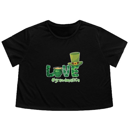 Shamrock Love Grandma Saint Patrick Day Flowy Cropped Tees