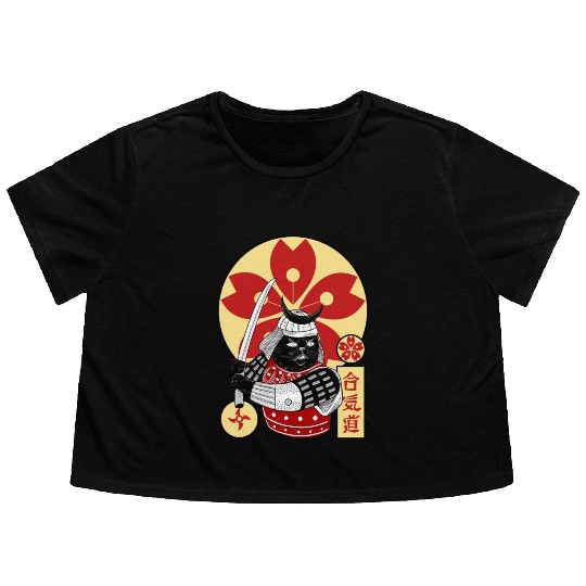 Samurai Cat Flowy Cropped Tees