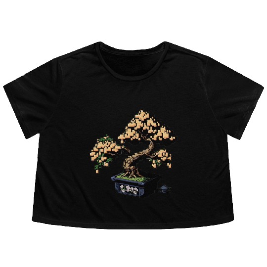 8 Bit Bonsai Tree Flowy Cropped Tees