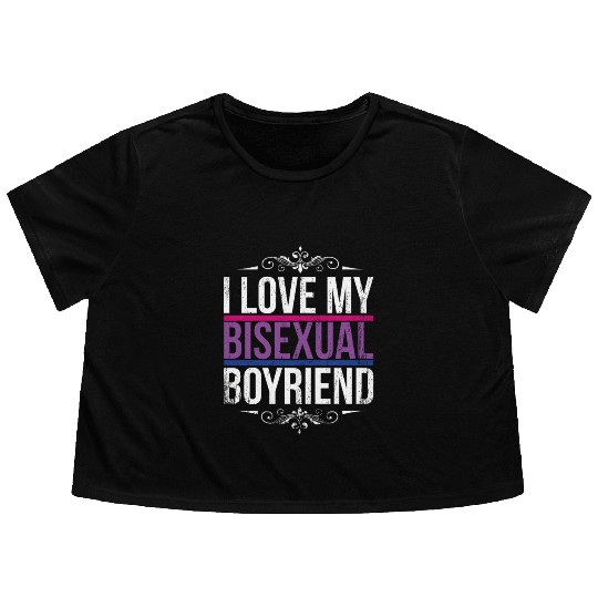 I Love My Bisexual Boyfriend Bi Pride Flowy Cropped Tees
