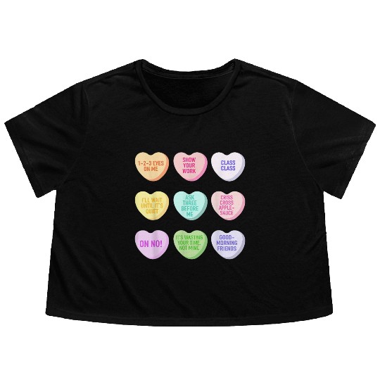 Teacher Valentines Day Conversation Heart School Flowy Cropped Tees