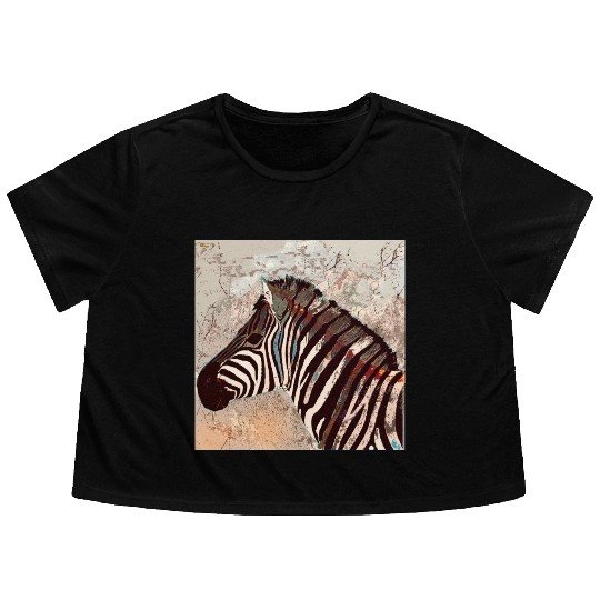 Zebra with neon colors Flowy Cropped Tees