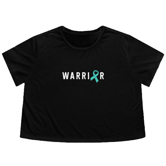 Warrior Motivational Teal Awareness Ribbon Flowy Cropped Tees
