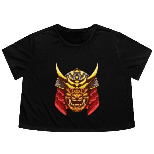 Japanese samurai warrior devil yellow and red mask Flowy Cropped Tees