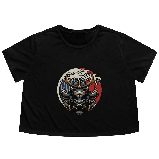 Samurai japan graphic grey mask Flowy Cropped Tees