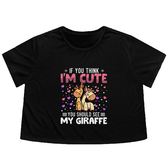 Giraffe Heart Valentine's Day Animal For Womens Flowy Cropped Tees