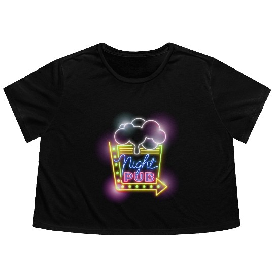 Night Pub Neon Sign Flowy Cropped Tees