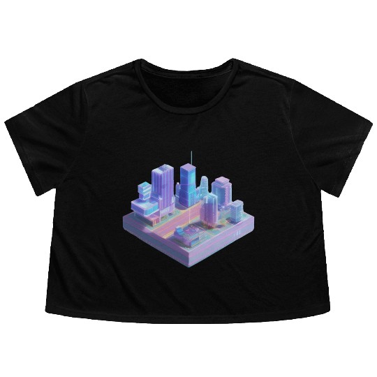 Miniature City - 3D Isometric Vaporwave Flowy Cropped Tees