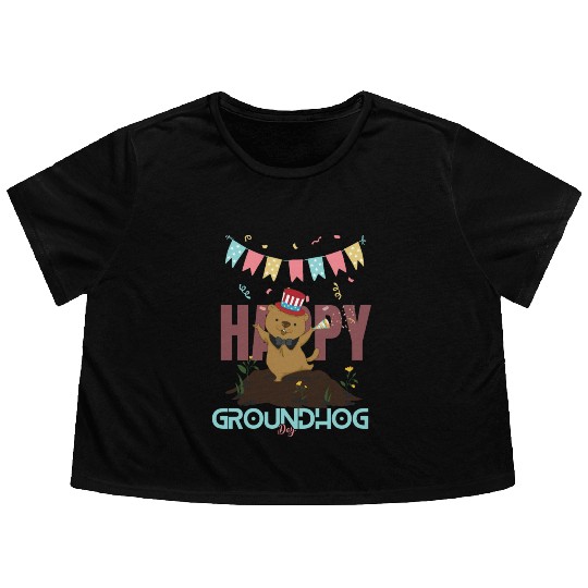 Happy Groundhog Day Flowy Cropped Tees