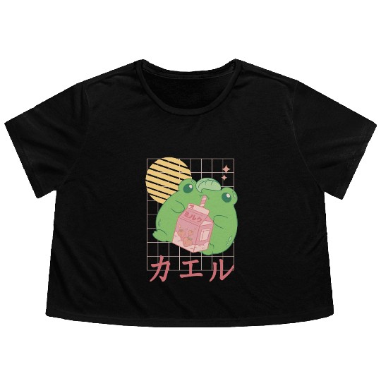 Strawberry Milk Frog Japanese Flowy Cropped Tees
