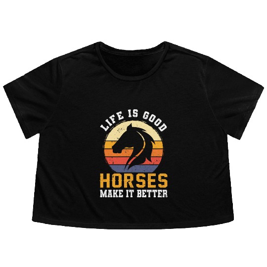 Cool Retro Vintage Horse Pony Hanoverian Gift Flowy Cropped Tees