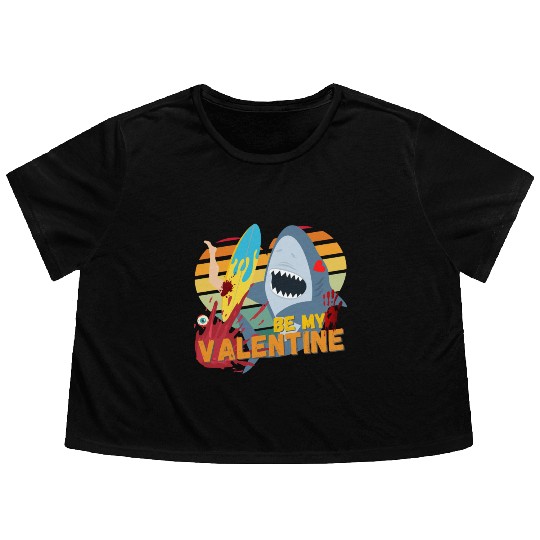 Shark be my Valentine Blood Surf Design Flowy Cropped Tees