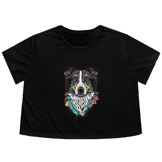 Border Collie Fantasy Dog Flowy Cropped Tees