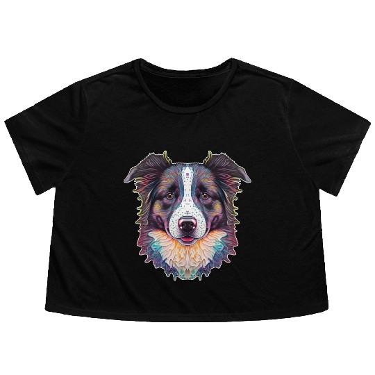 Border Collie Fantasy Dog Flowy Cropped Tees