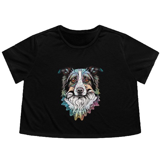 Border Collie Fantasy Dog Flowy Cropped Tees