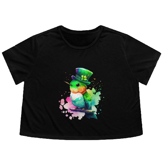 St Patrick's Day Irish Hummingbird Saint Patrick Flowy Cropped Tees
