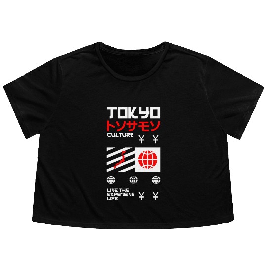 Tokyo Culture Live the Expensive Life Flowy Cropped Tees