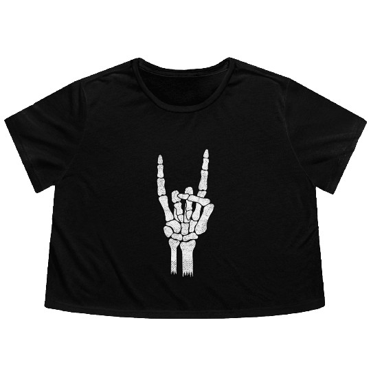 Skeleton Hand Rock Metal Sign Flowy Cropped Tees