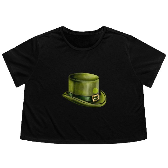 Green Leprechauns Hat Cylinder Shamrock On St Flowy Cropped Tees