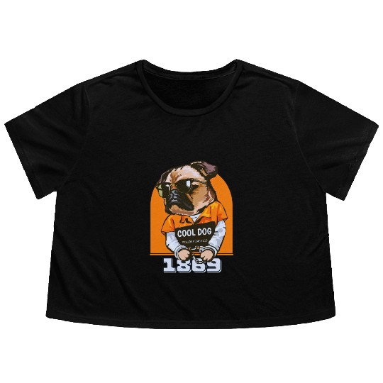 Black Orange Cool Dog Flowy Cropped Tees