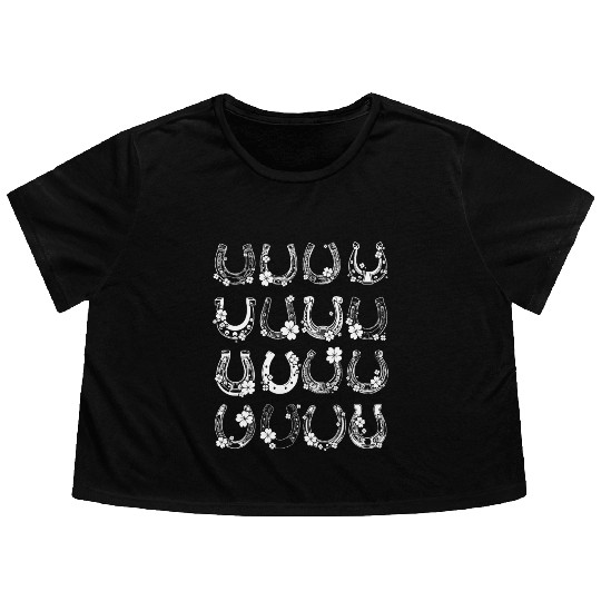 Horse Shamrock Horseshoe Patrick s Day Leaf Lucky Flowy Cropped Tees