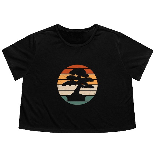 Retro Bonsai Tree Design Flowy Cropped Tees