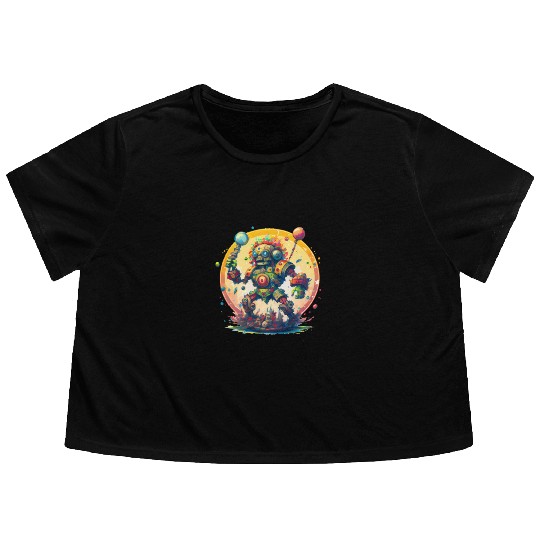 Inca,Maya robot warrior Flowy Cropped Tees