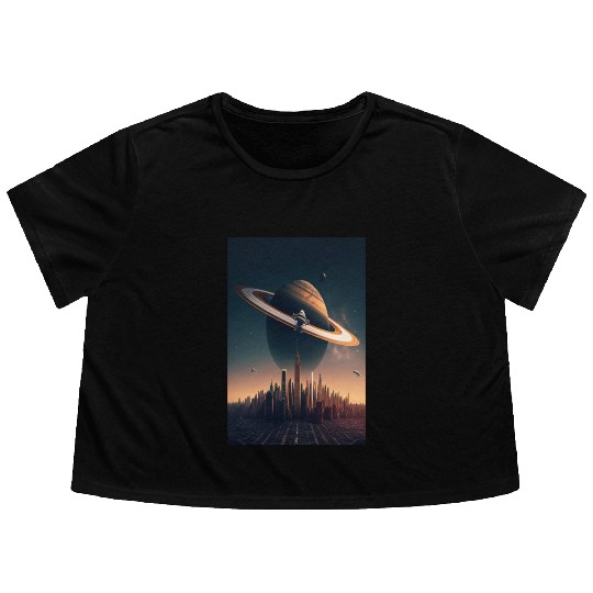 Solar system planet Saturn galaxy Flowy Cropped Tees