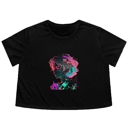 Vaperwave Aesthetic Glitch Anime Retrowave Synthwa Flowy Cropped Tees
