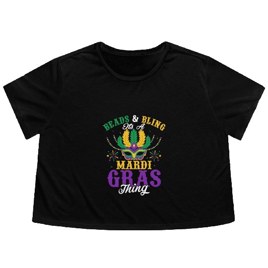 Beads & Bling It's A Mardi Gras Thing Parade Mask Flowy Cropped Tees