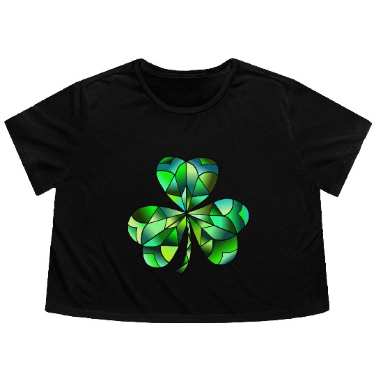Green Gradation Stained Glass Irish Clover Flowy Cropped Tees