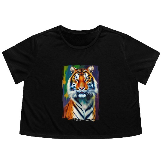 Tiger Portrait Tigress Art Flowy Cropped Tees