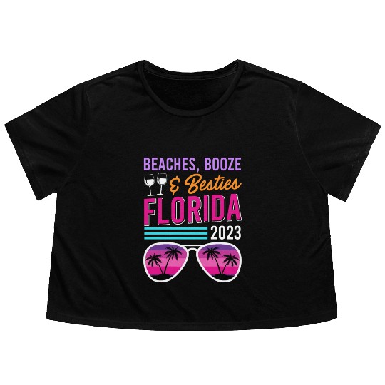Beach Booze Besties Florida Vacation Spring Break Flowy Cropped Tees