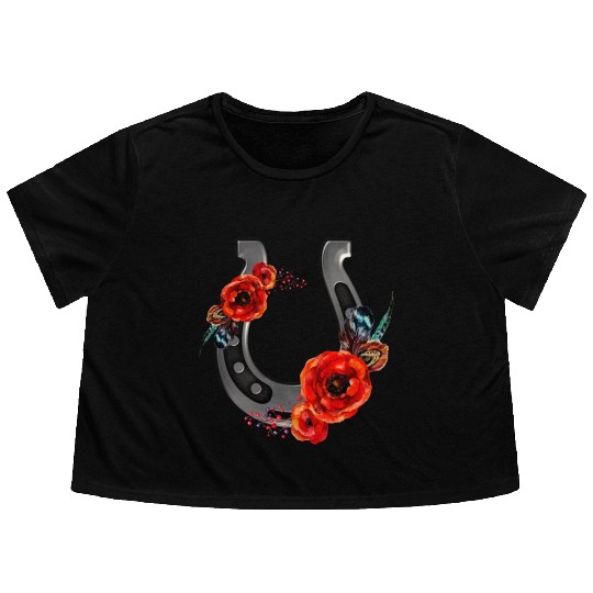 Floral Horseshoe With Poppies Flowy Cropped Tees