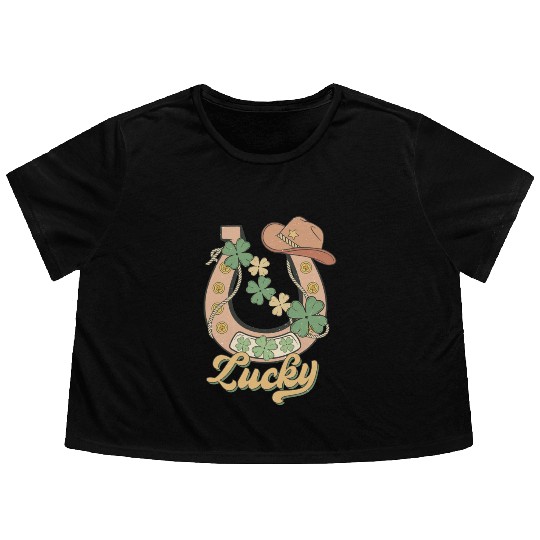 Lucky Shamrock Horseshoe Flowy Cropped Tees