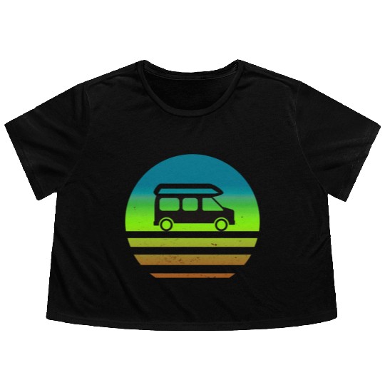 Camper Van Retro Sunset Vintage sun camping Flowy Cropped Tees